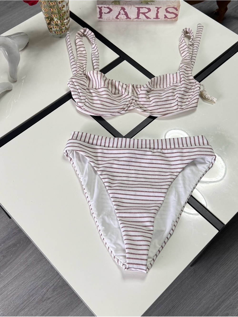 Summerful Two-Piece Bikini Ribbed Metallic Stripe High Rise High Leg D / M